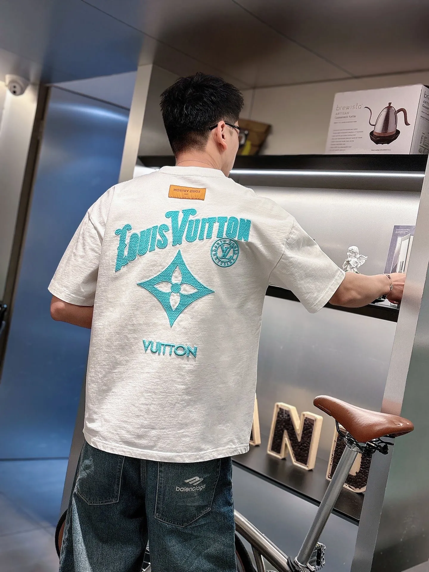 Louis Vuitton/Louis Vuitton 26ss front and rear letter logo woven embroidery short sleeves